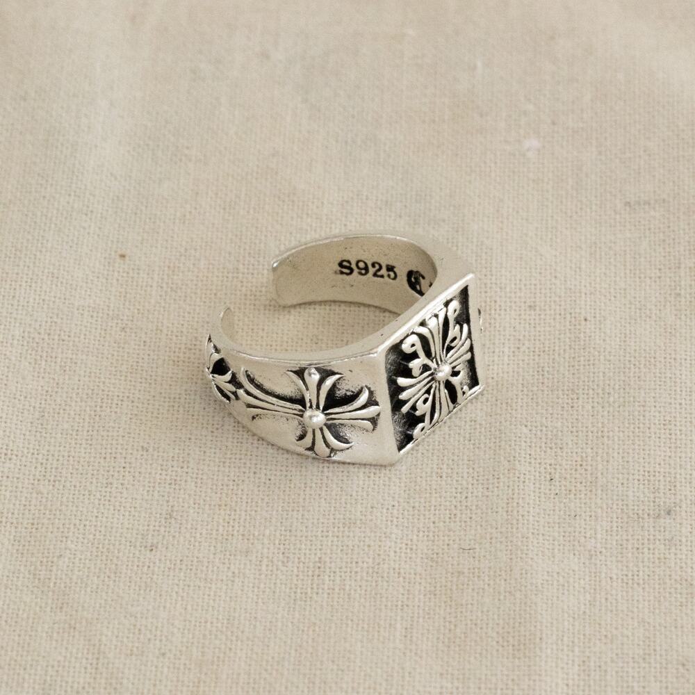 Y2K Silver Gothic Cross Adjustable Ring
